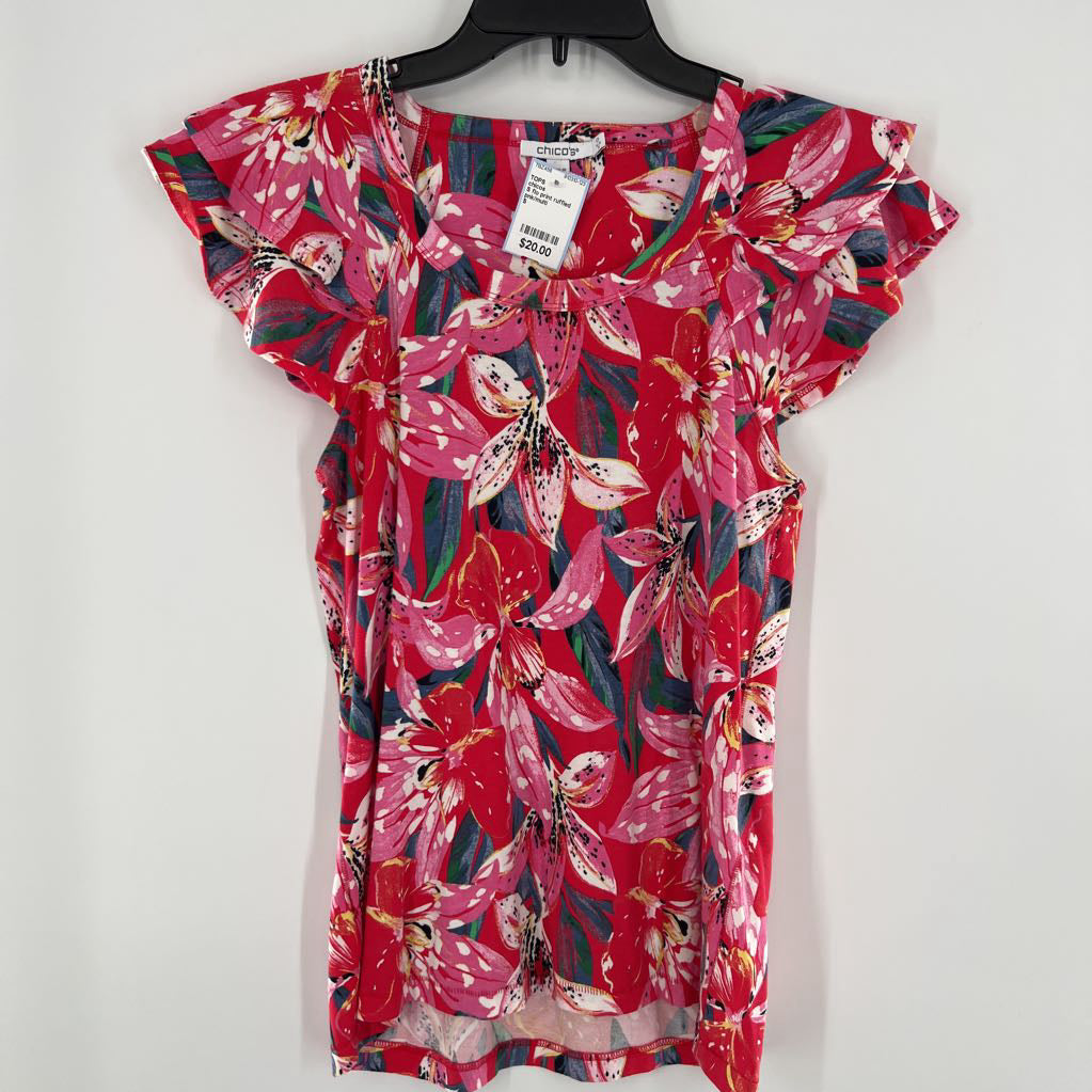 S flo print ruffled slv top