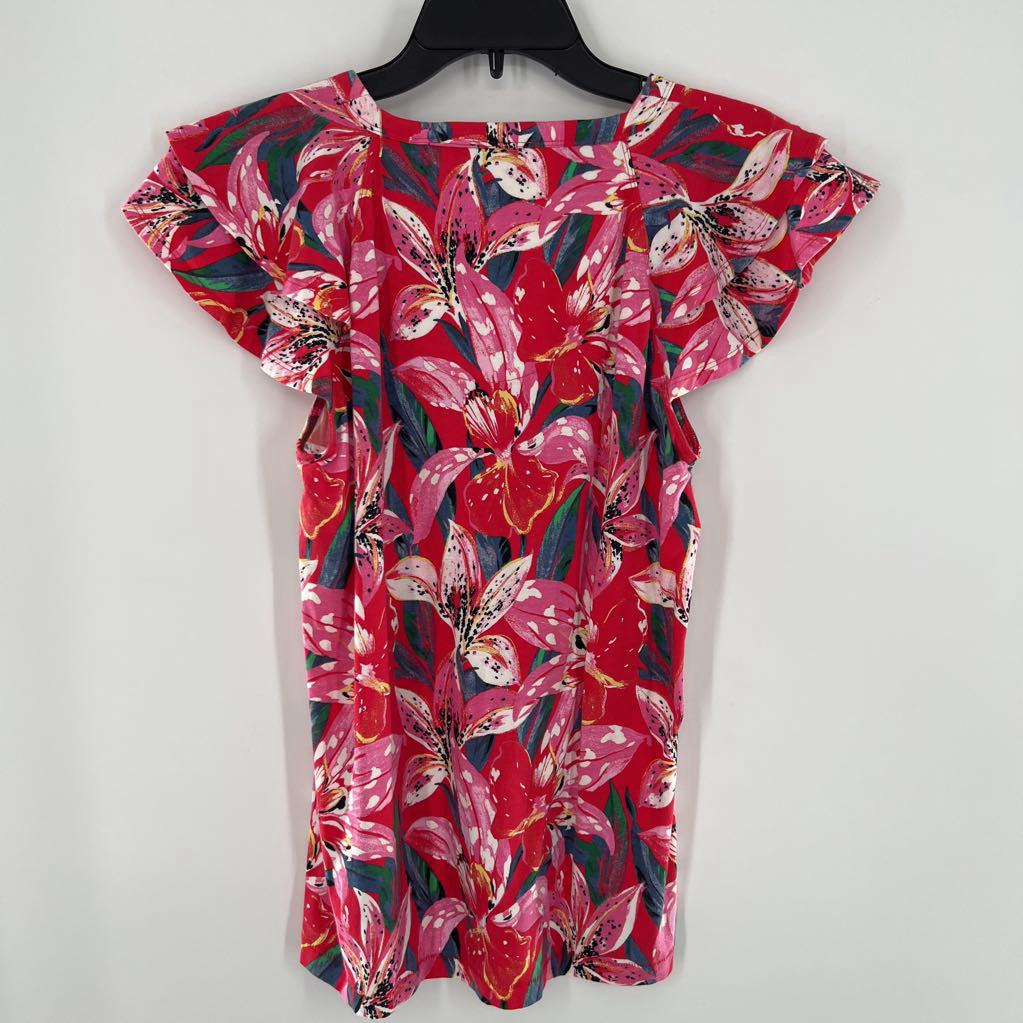 S flo print ruffled slv top