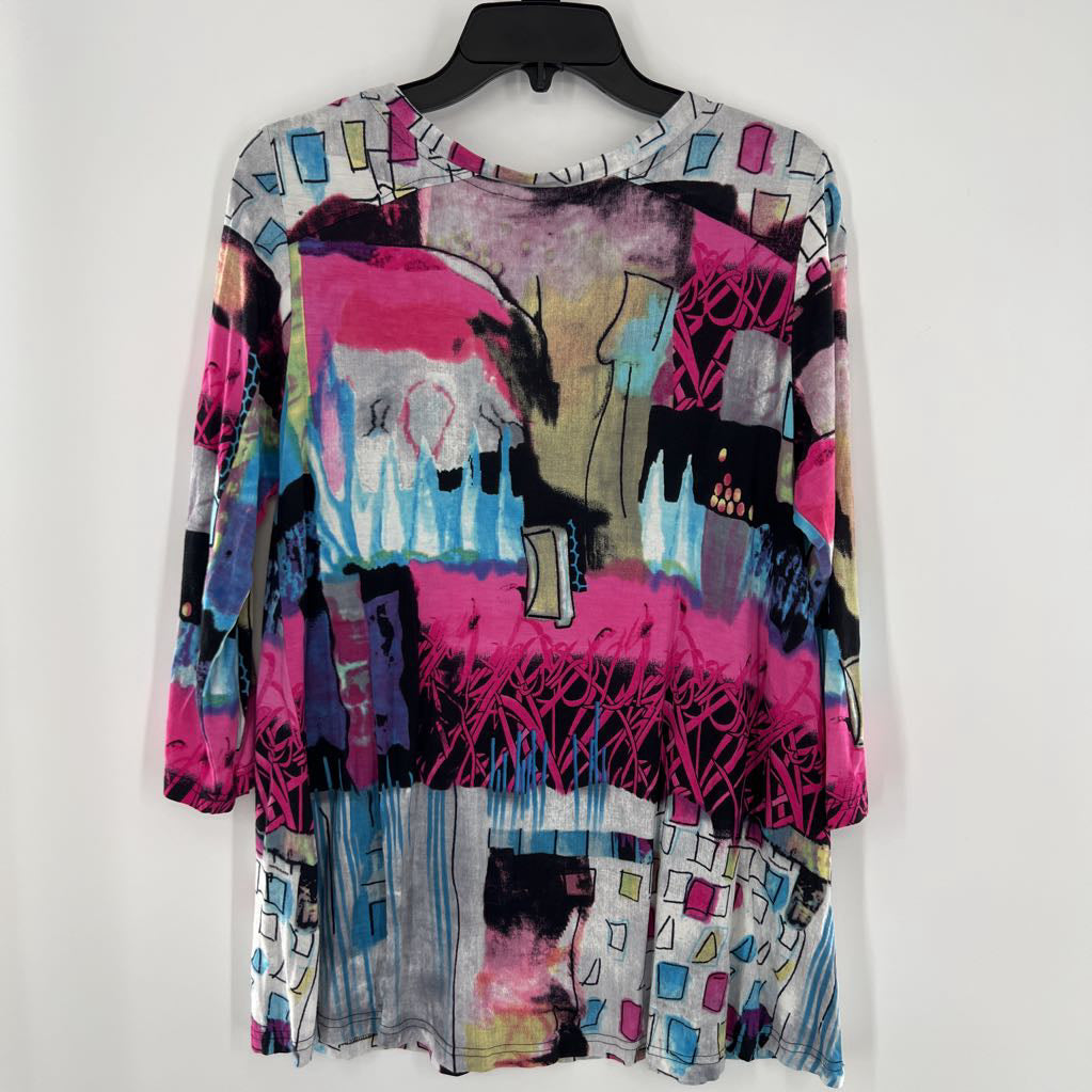 S printed v-neck 3/4 slv tee