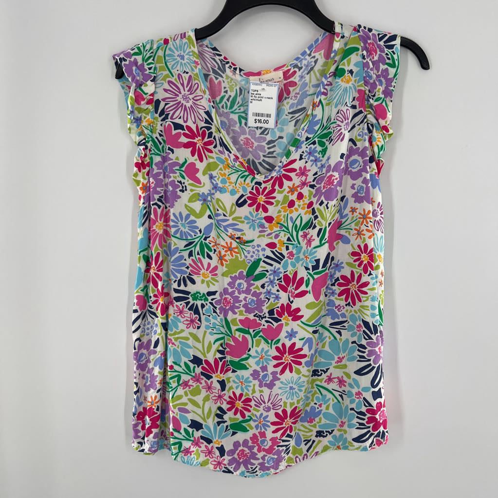 M flo print v-neck flutter slv top