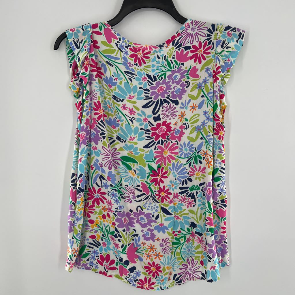 M flo print v-neck flutter slv top