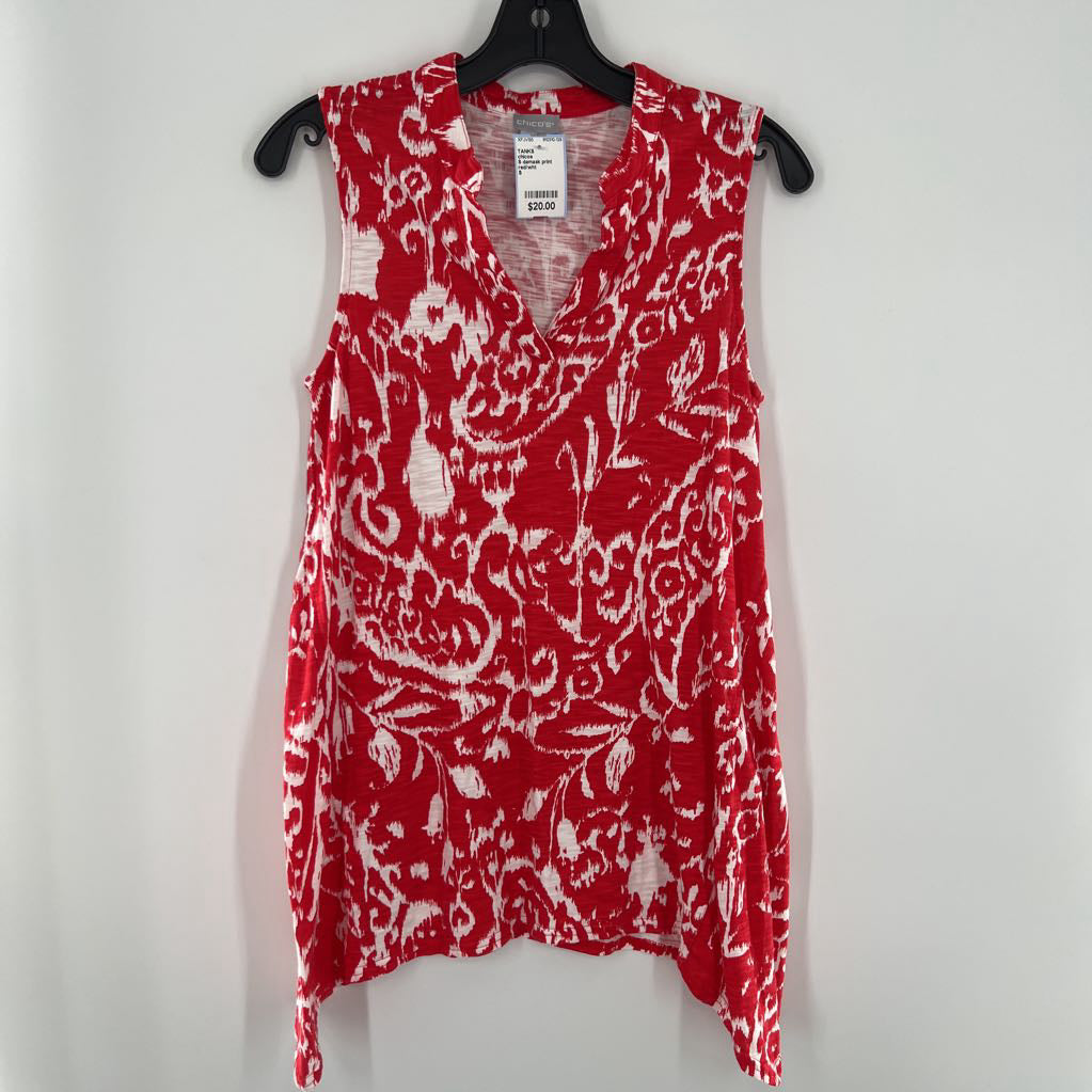 S damask print asymetrical hem tank