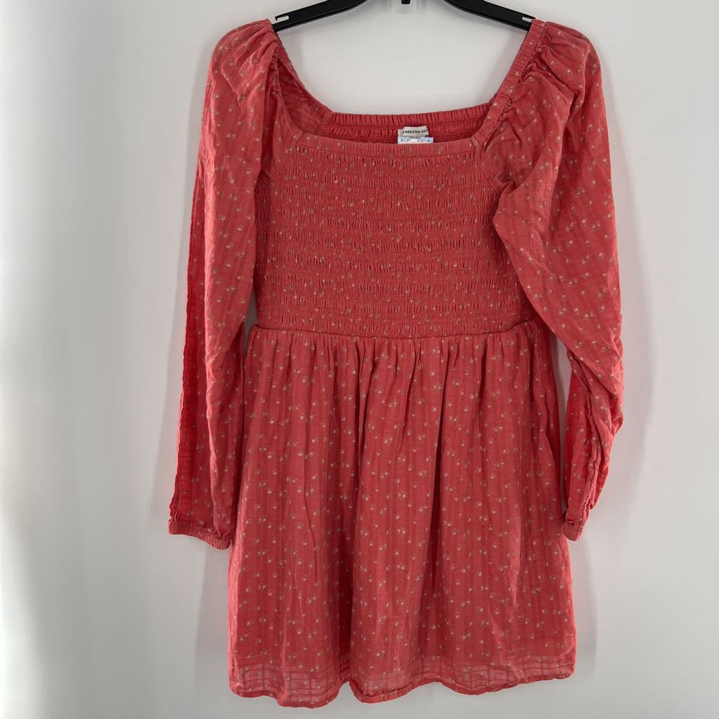 S flo print smocked l/s dress