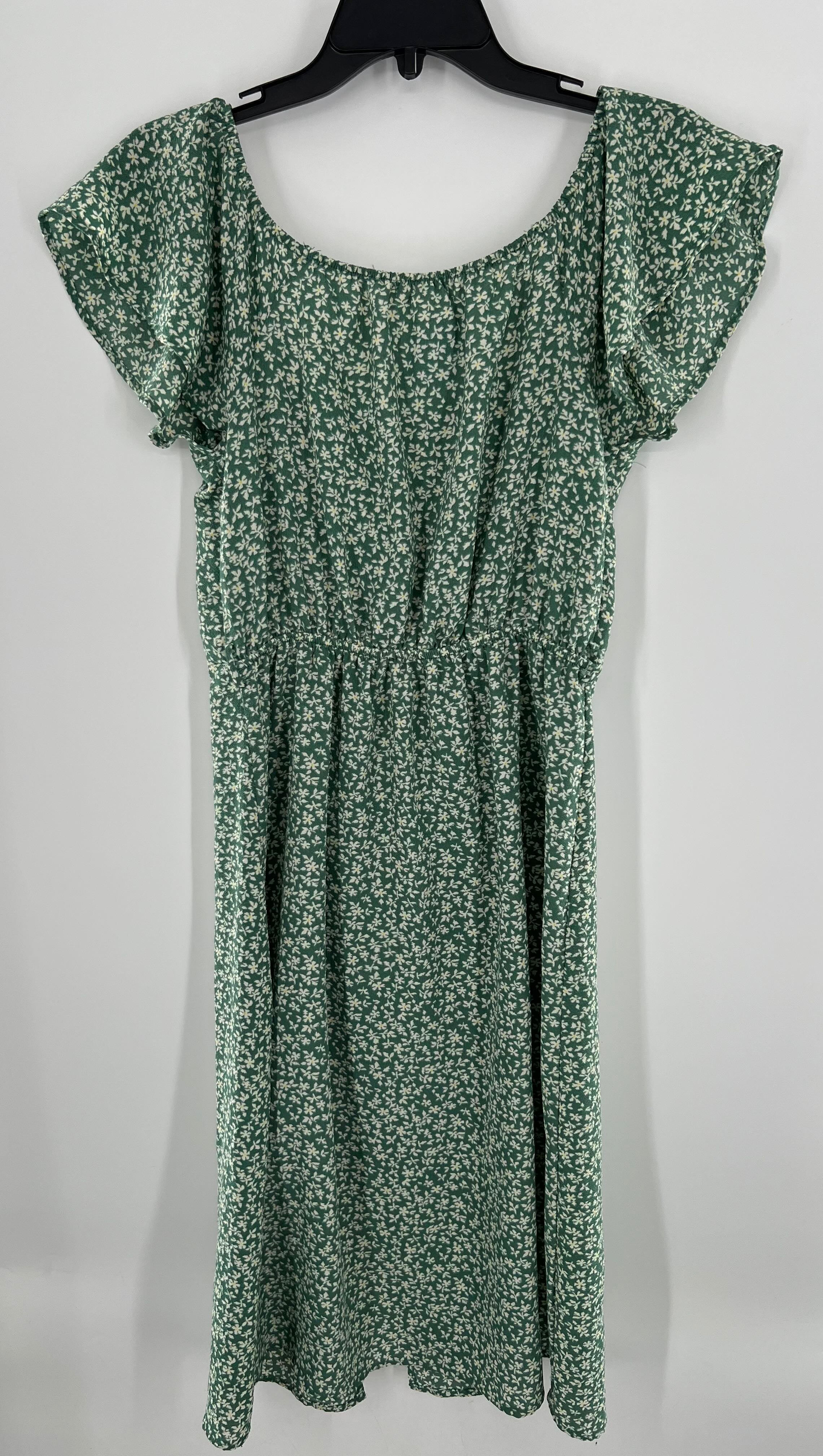 L flo print button front s/s dress
