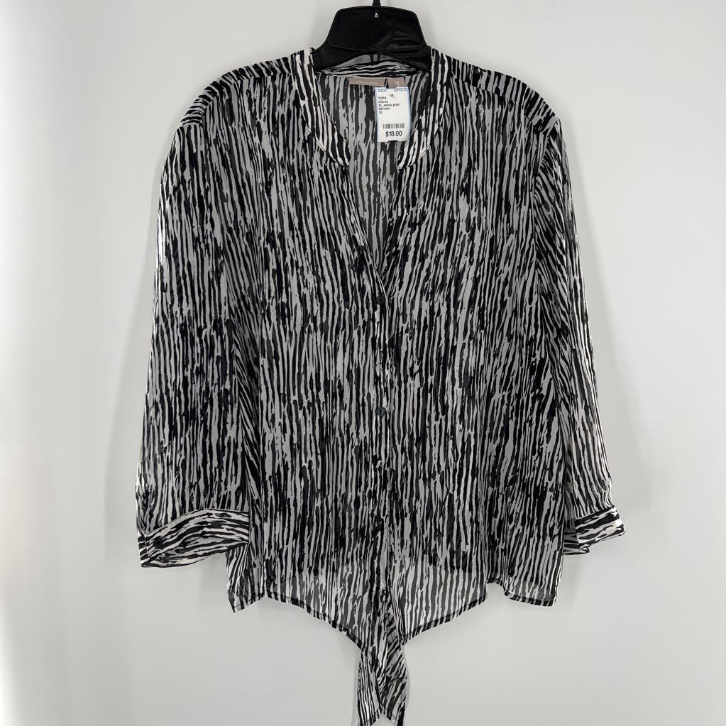 XL zebra print button down 3/4 slv top