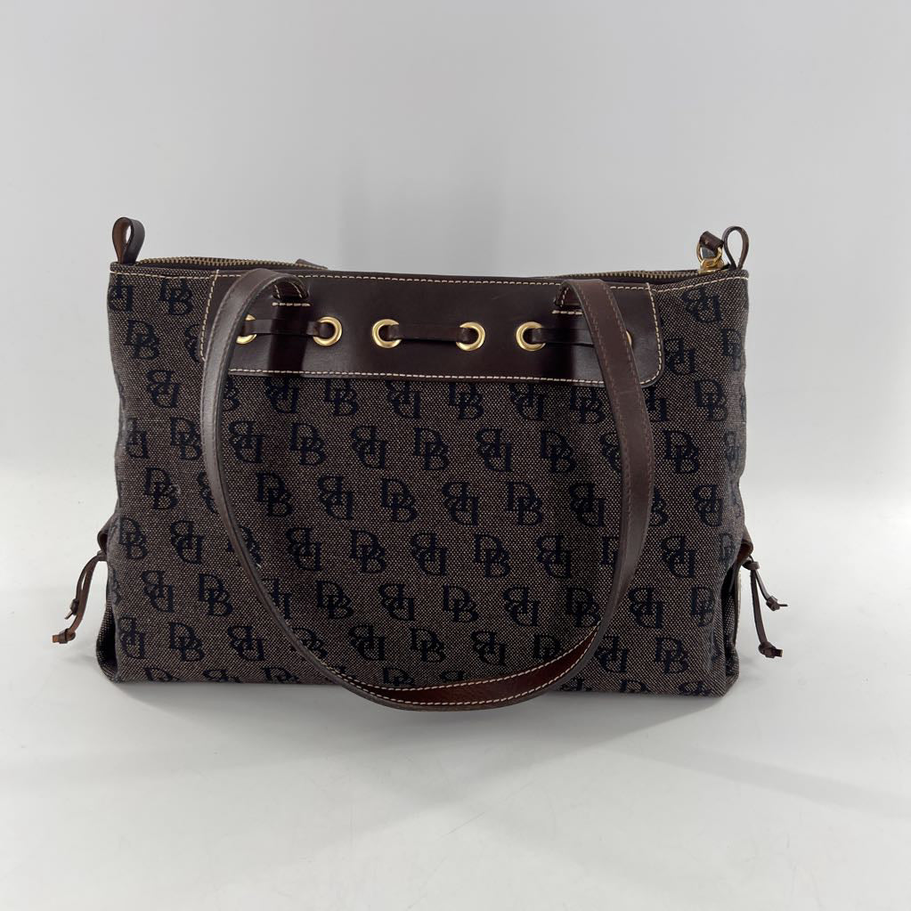 canvas monogram drawstring satchel