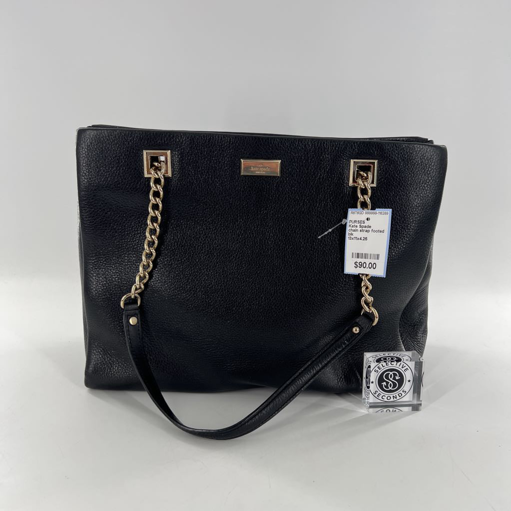 chain strap footed triple compartment tote