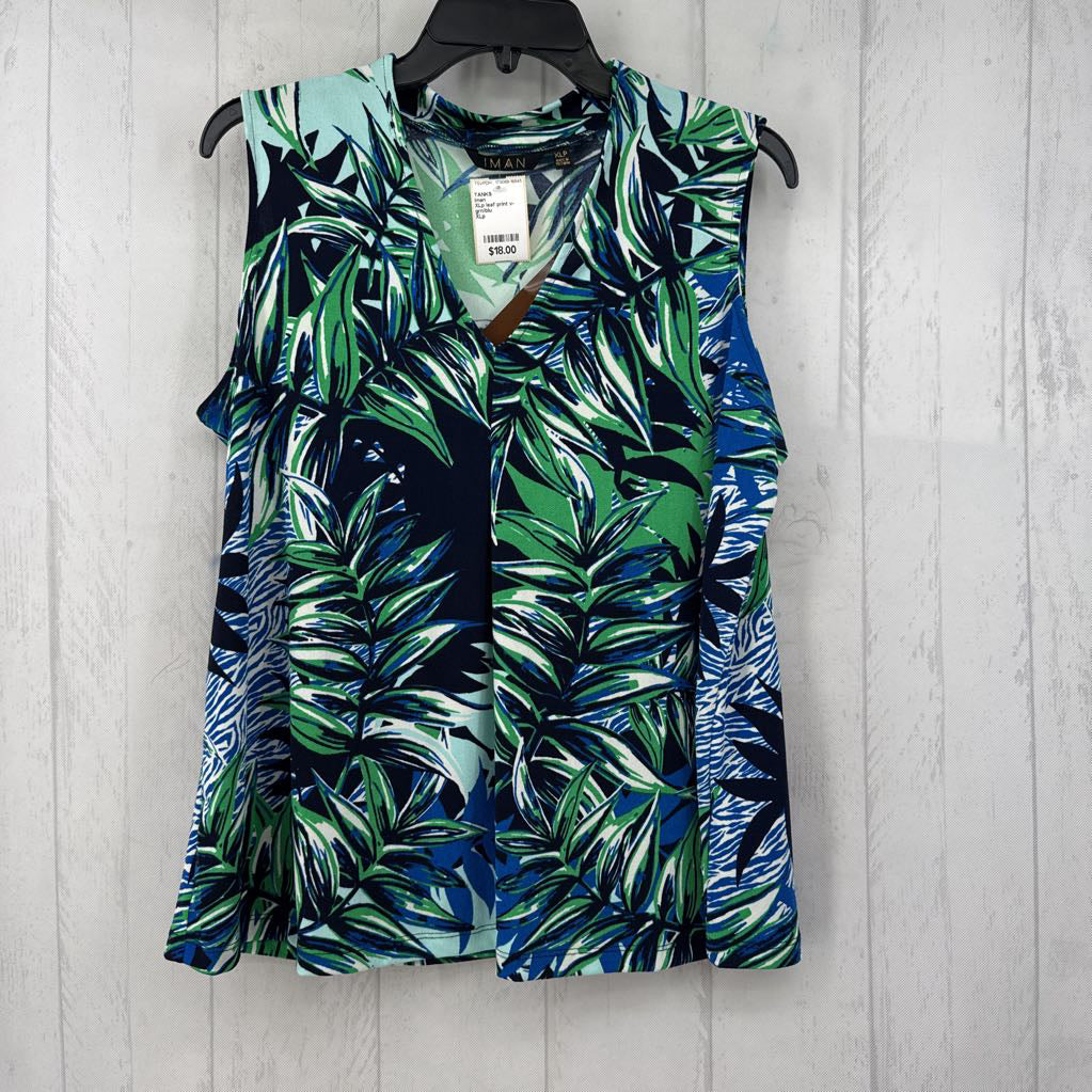 XLp leaf print v-neck tank