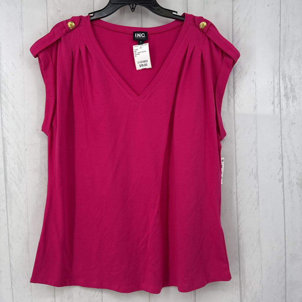 XL v-neck button detail slvls top