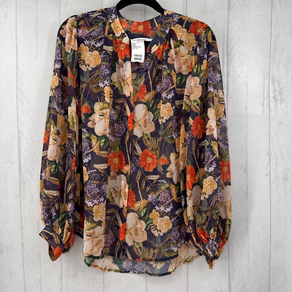 R99 10 flo print button down l/s top