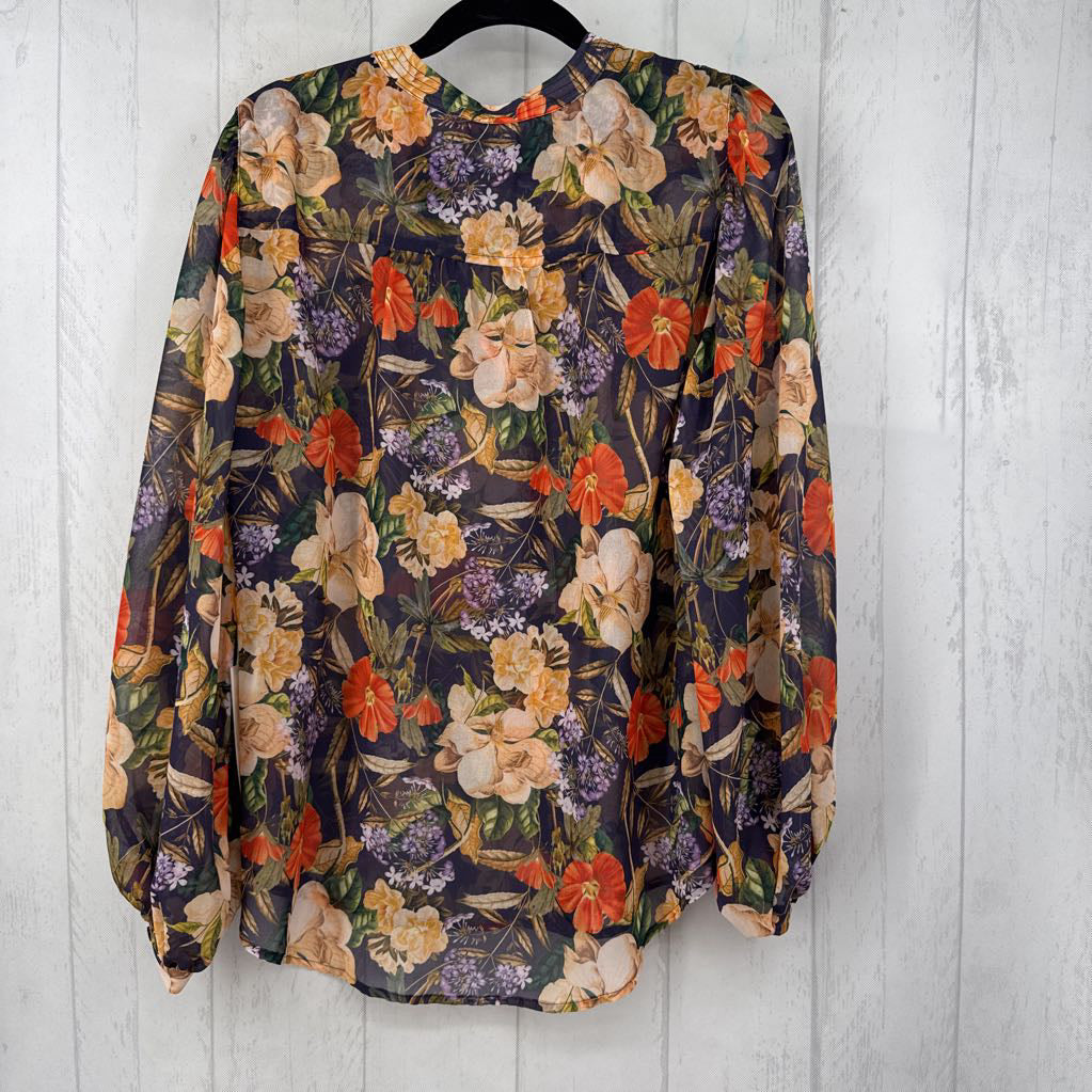 R99 10 flo print button down l/s top