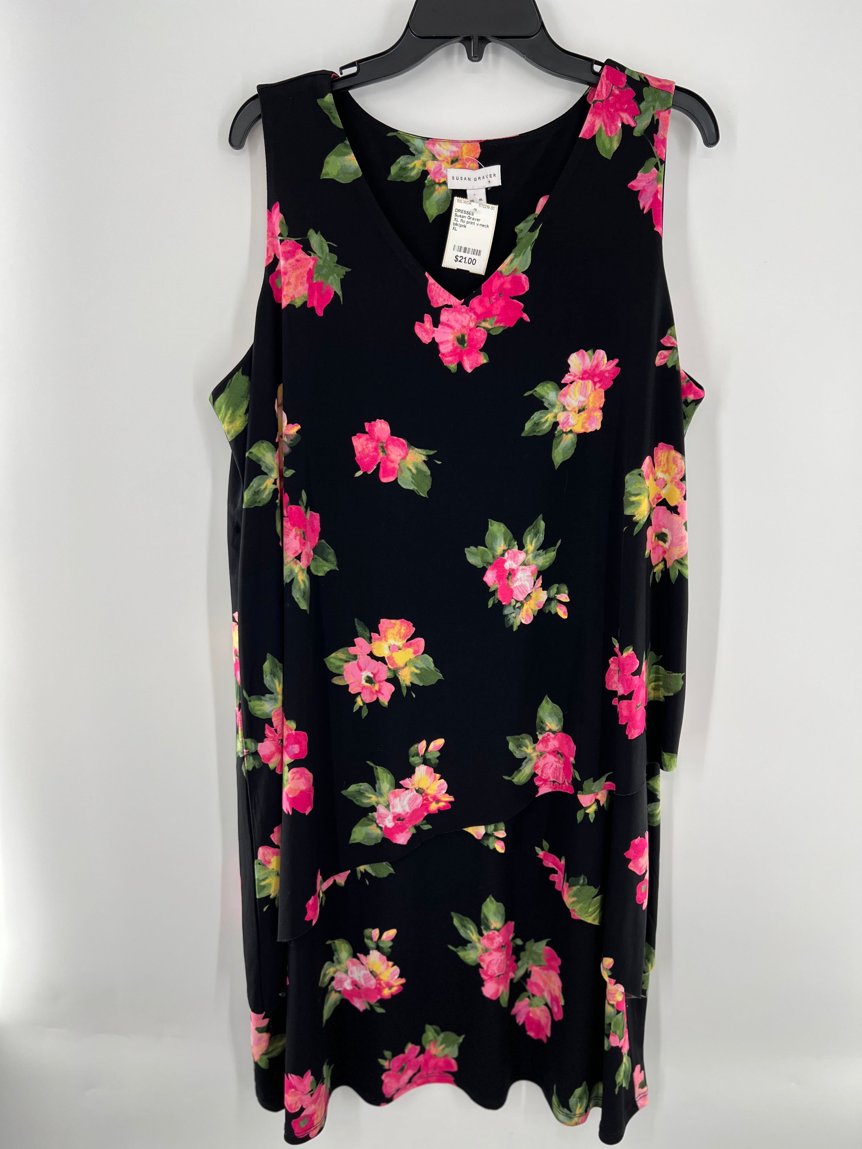 XL flo print v-neck slvls dress