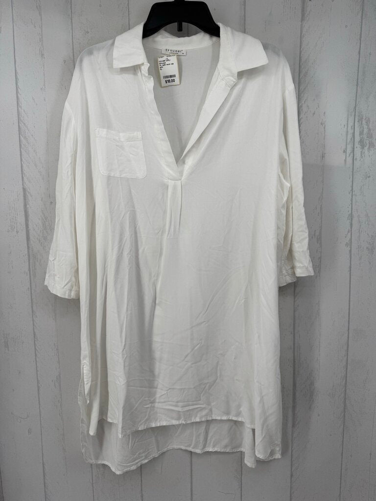 XL split neck tab slv cover up