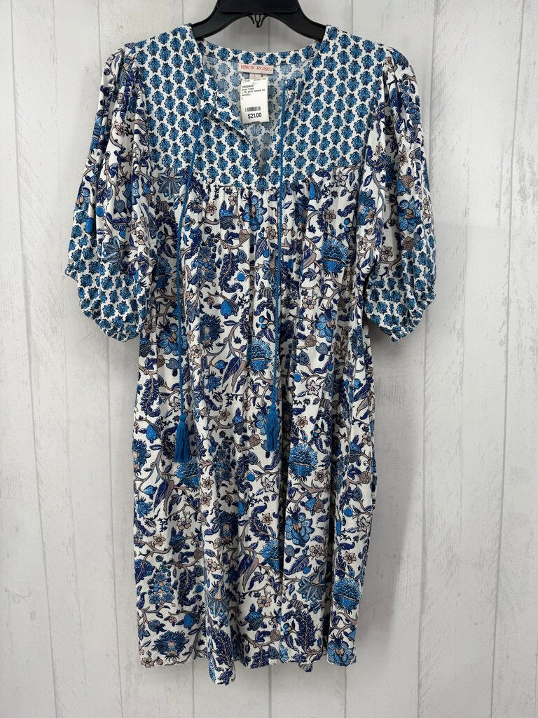 L flo print tassel tie s/s dress