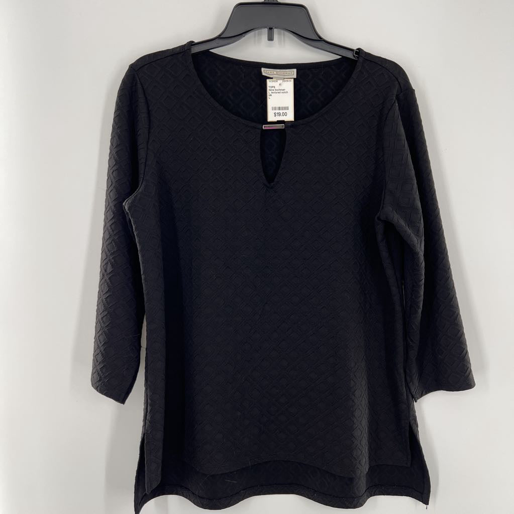 L textured notch neck 3/4 slv top