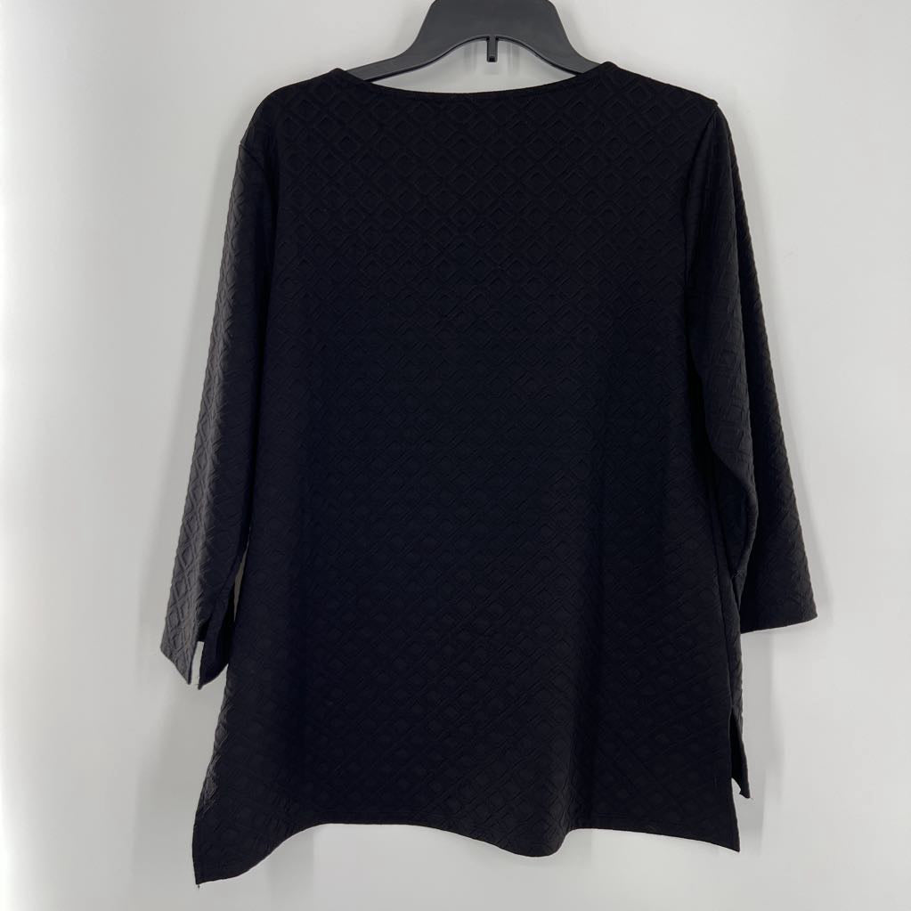 L textured notch neck 3/4 slv top