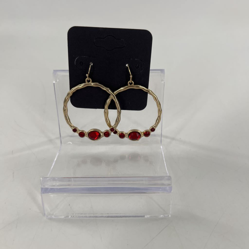 red beaded gold hoop earrings