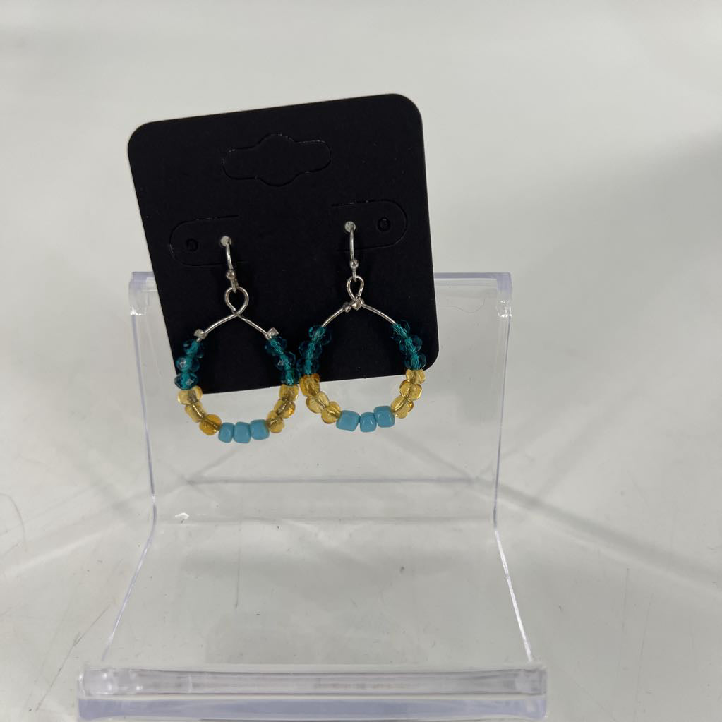 blue & brown beaded drop earrings