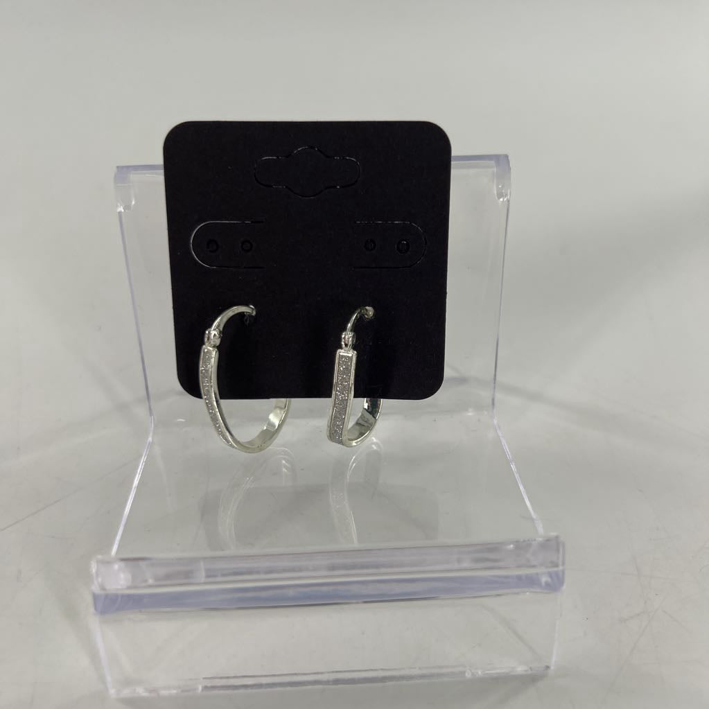 silver oval pave hoop earrings
