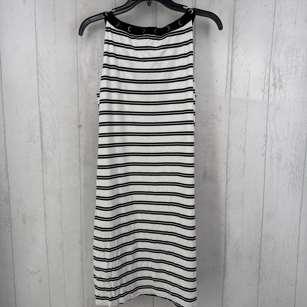 M striped notch neck slvls dress