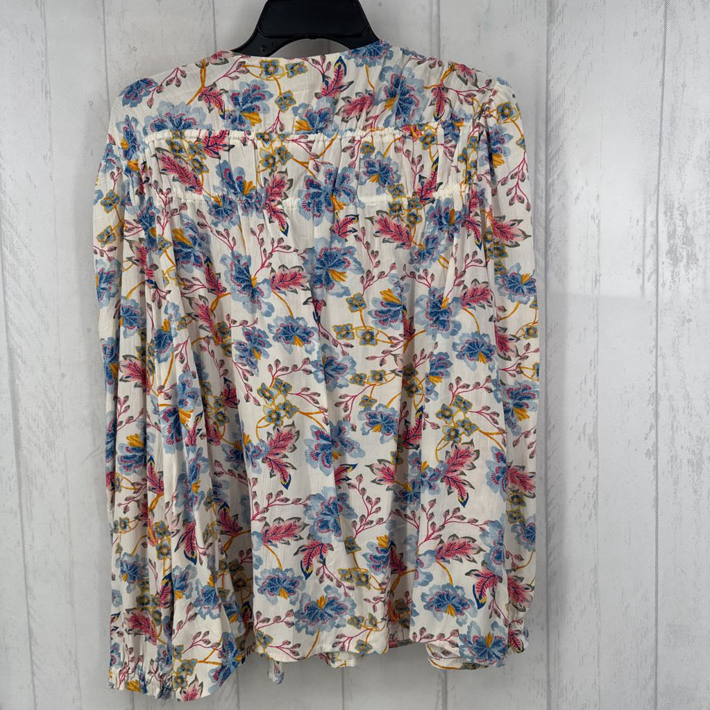 L flo print notch neck l/s top
