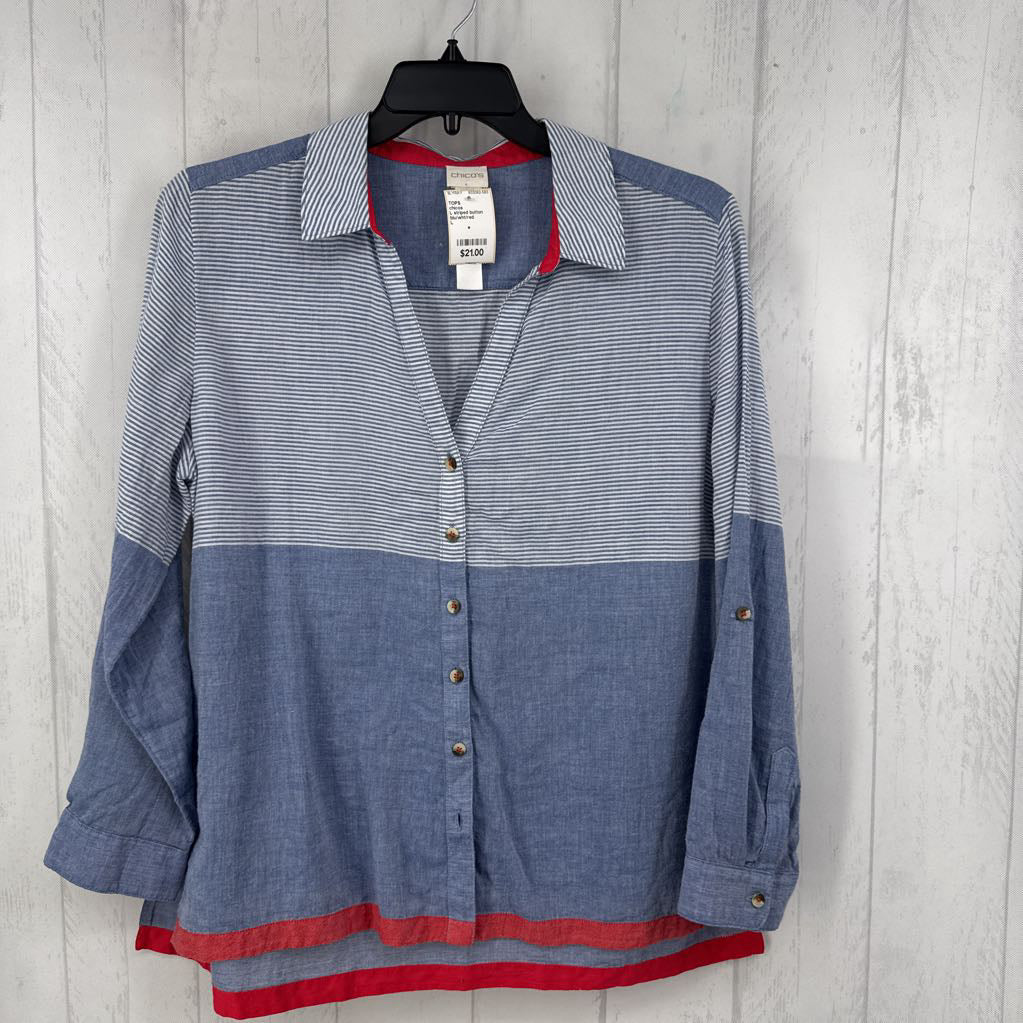 L striped button down l/s top