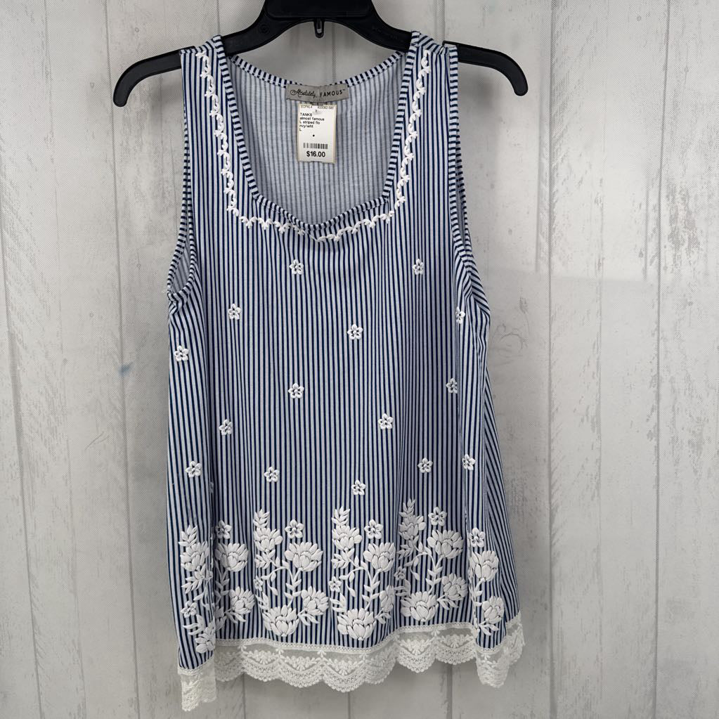 L striped flo embroidered tank