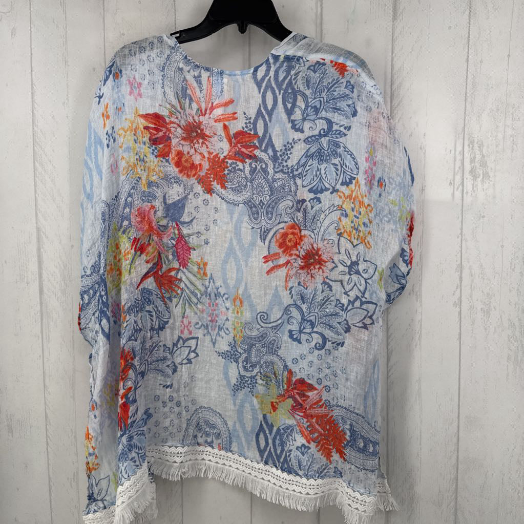 S/M flo print fringe ruana
