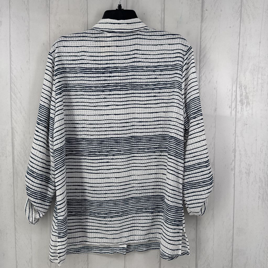 L striped button down tab slv top