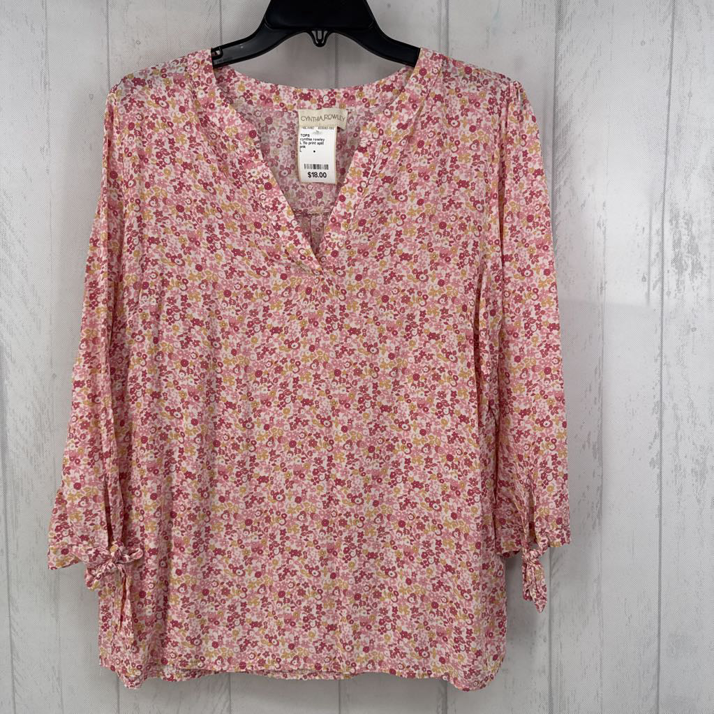 L flo print split neck 3/4 slv top