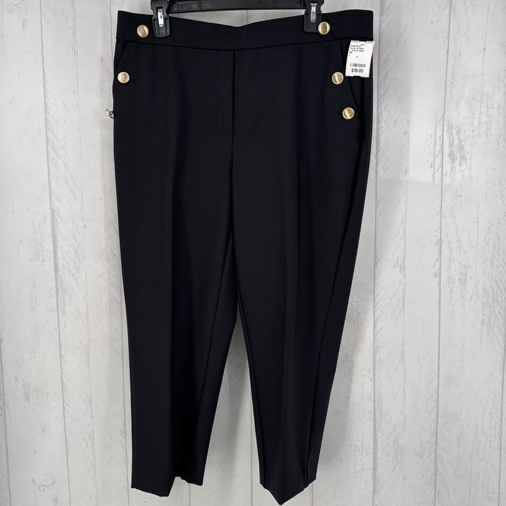 L pull-on gold button detail pant