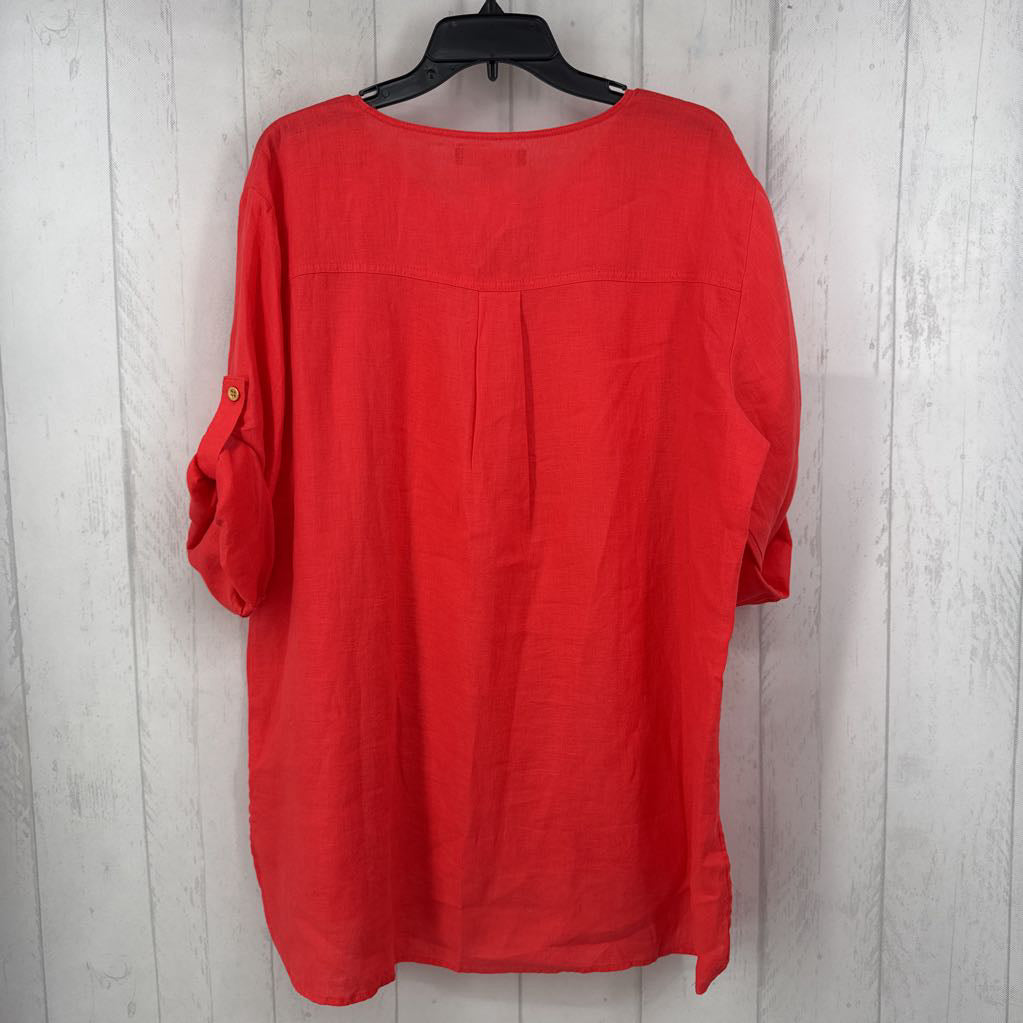 XL linen tassel zip tab slv top