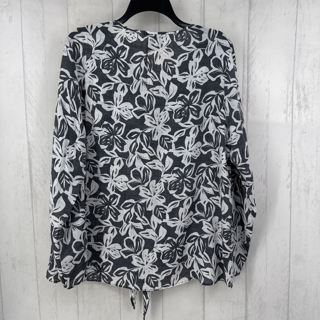 XL flo print lace trim l/s top