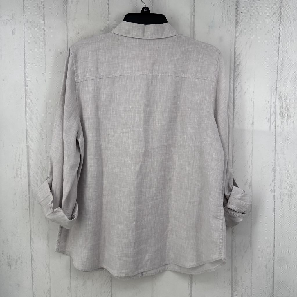 XL linen button down tab slv top