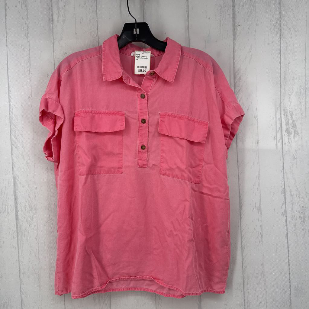 L 1/2 button down cap slv top