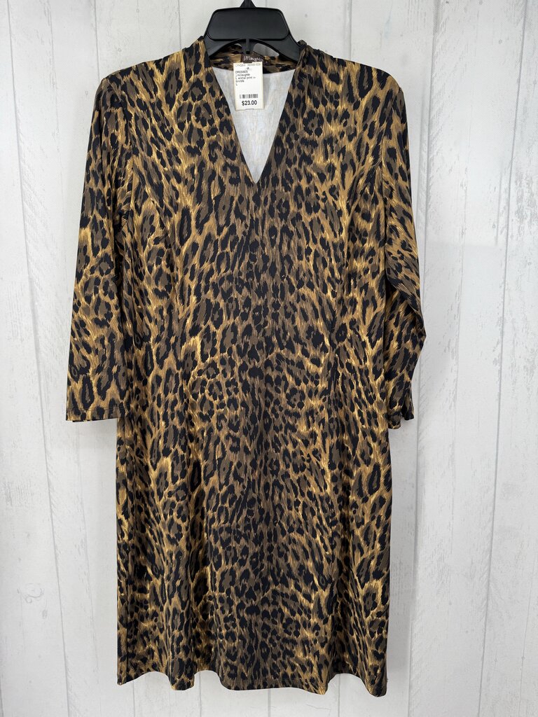L animal print v-neck l/s dress