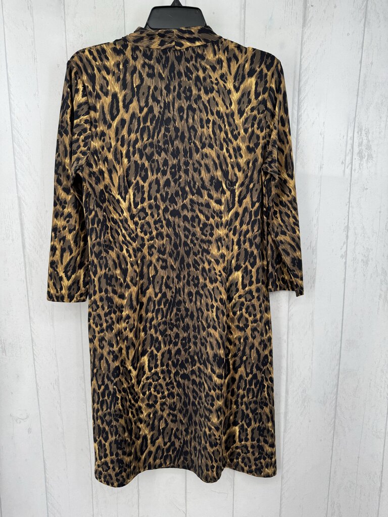 L animal print v-neck l/s dress