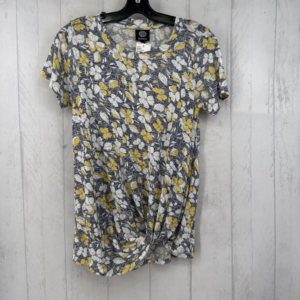 XS flo print gathered hem s/s top