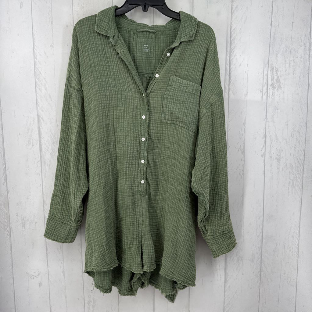 M gauze button down l/s romper