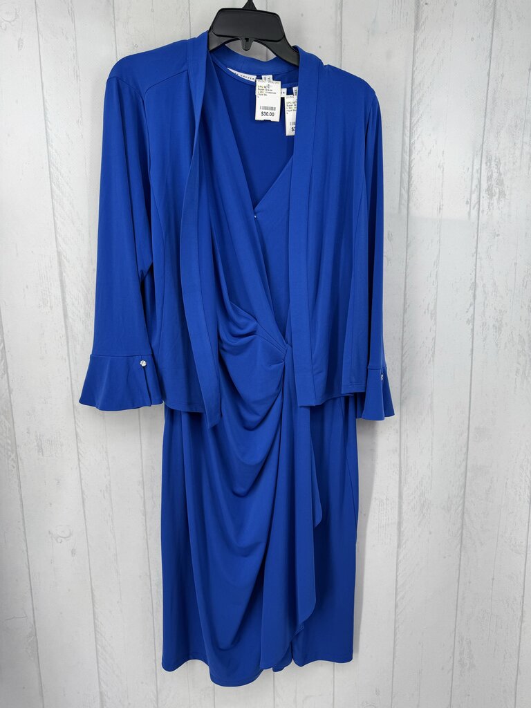 L 2pc crossover gathered slvls dress w/ cardi