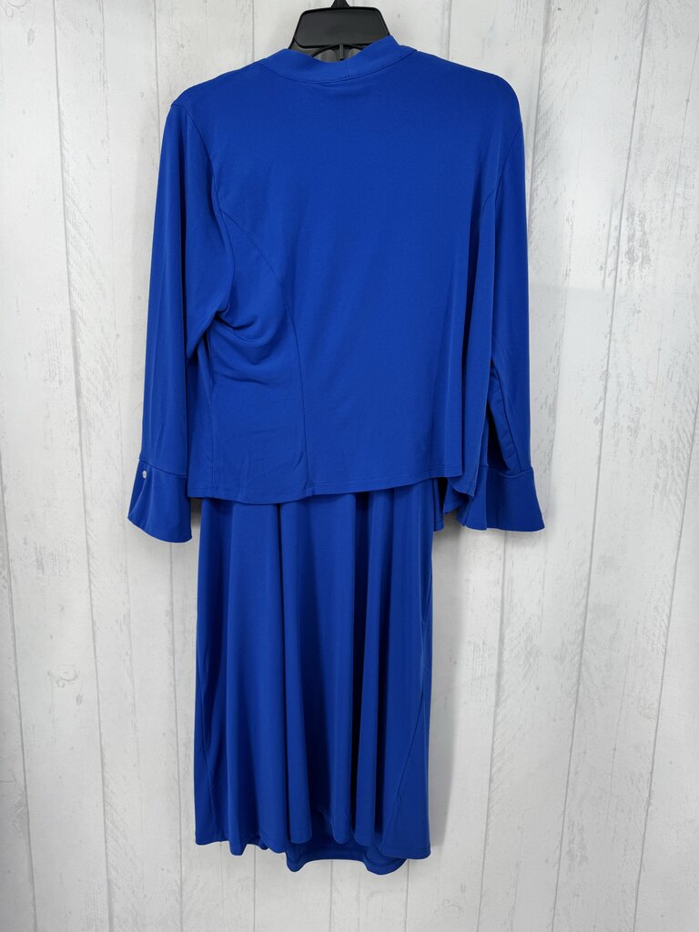 L 2pc crossover gathered slvls dress w/ cardi