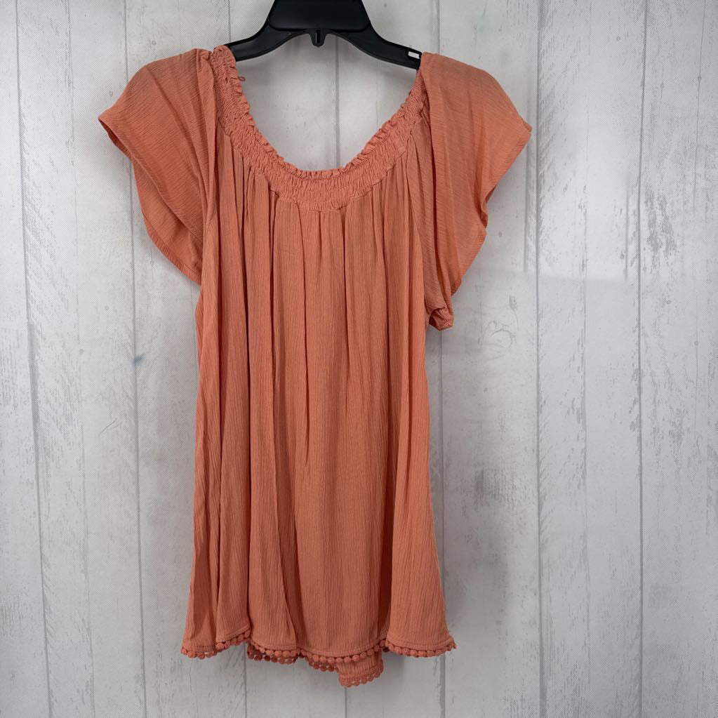 XL smocked flutter slv top