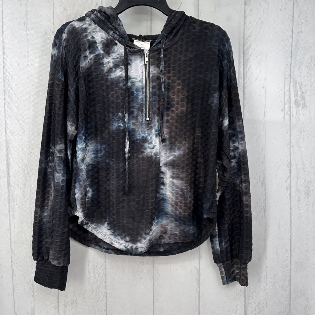 XL textured tie-dye hooded l/s top