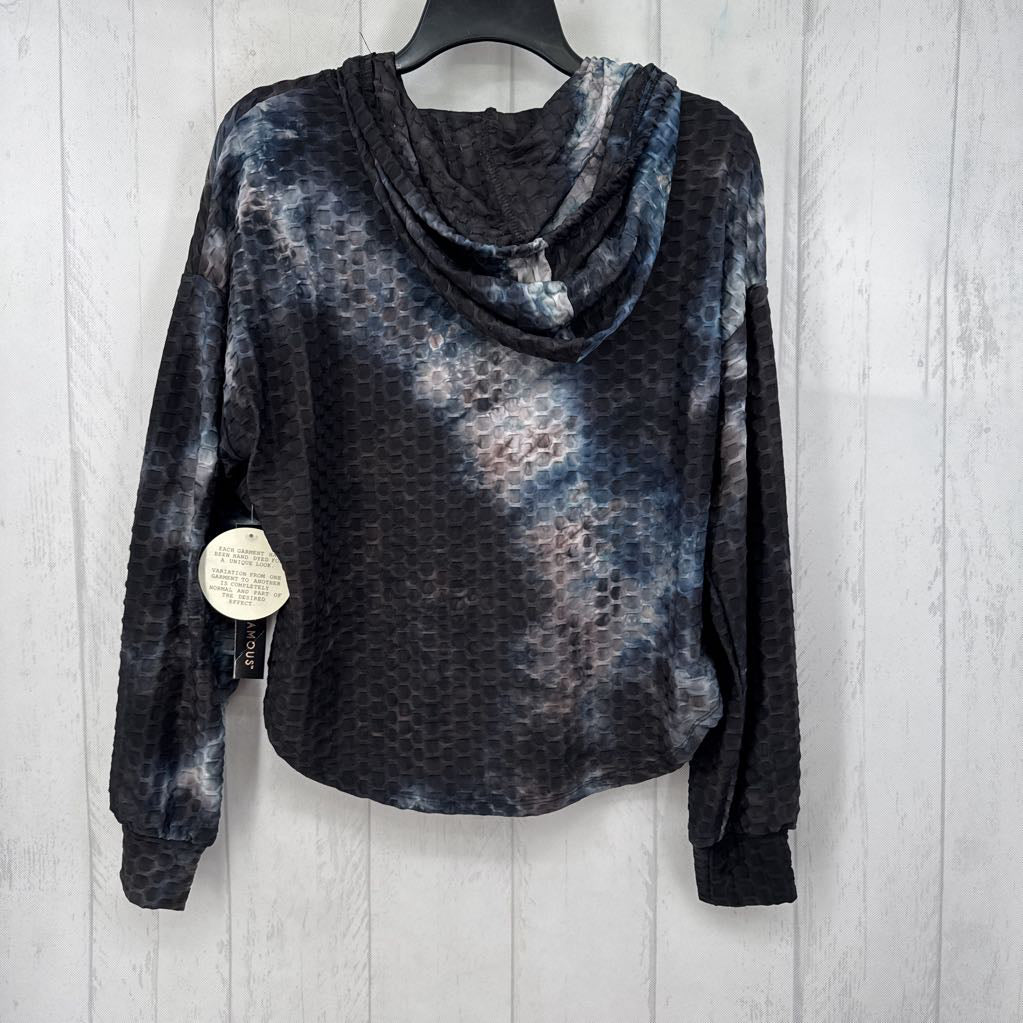 XL textured tie-dye hooded l/s top