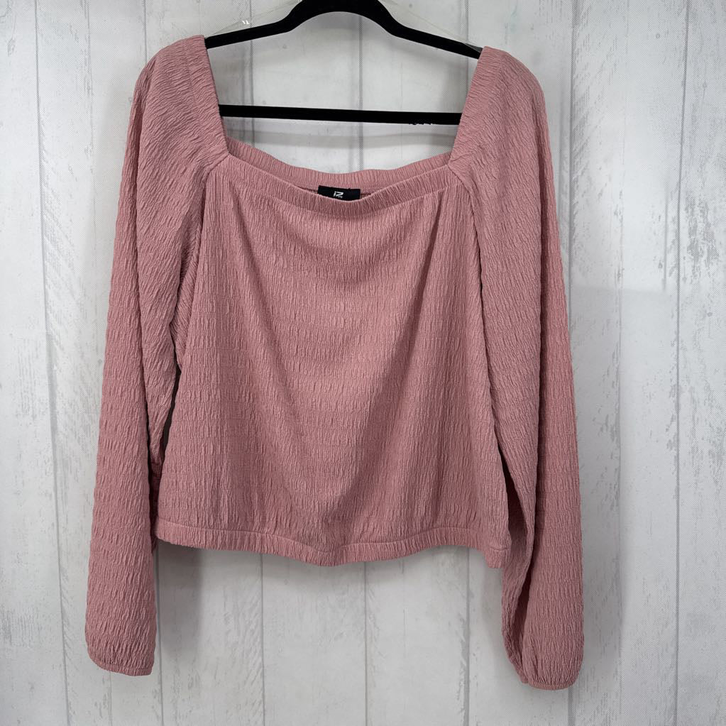 XXL textured square neck l/s top