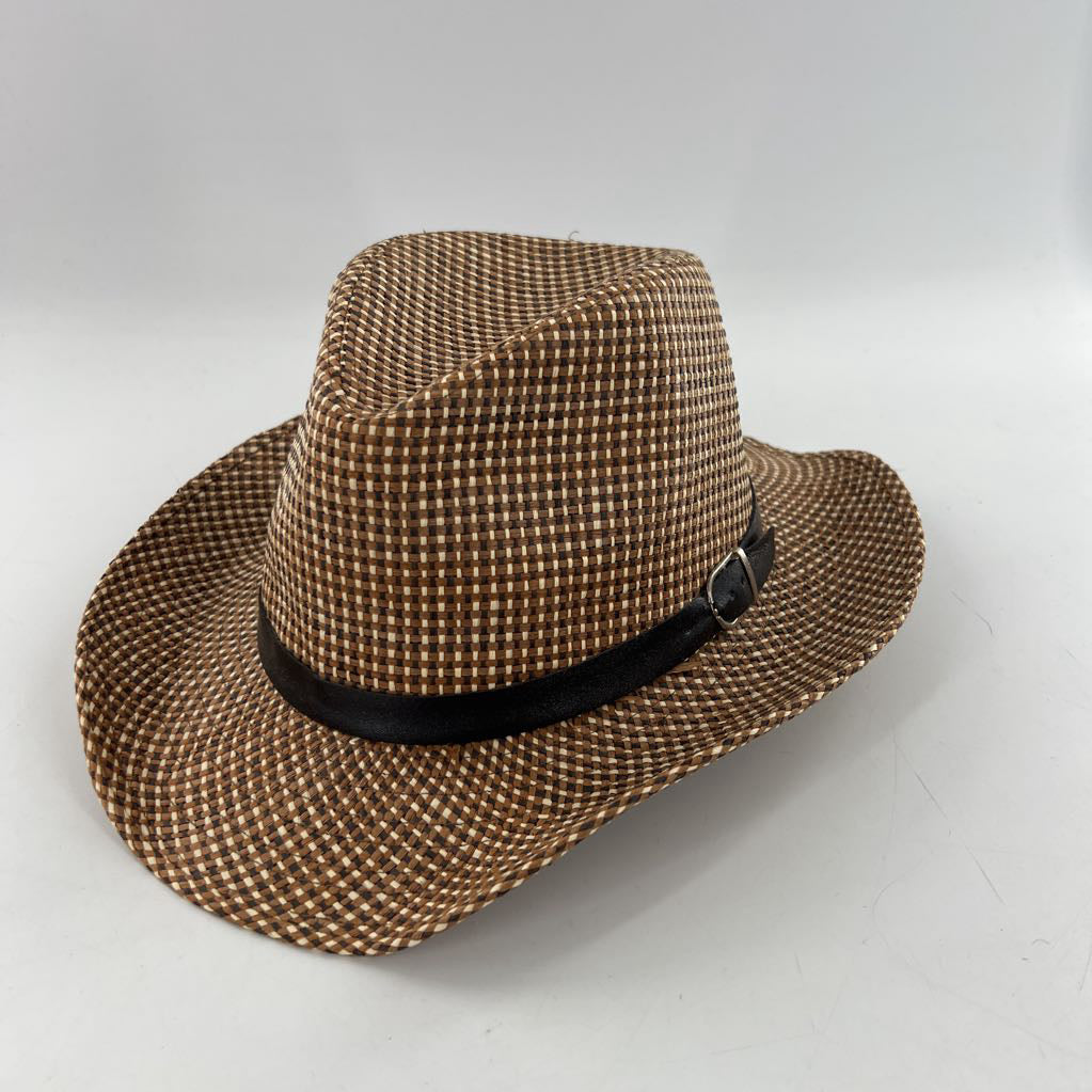 brown & black woven hat
