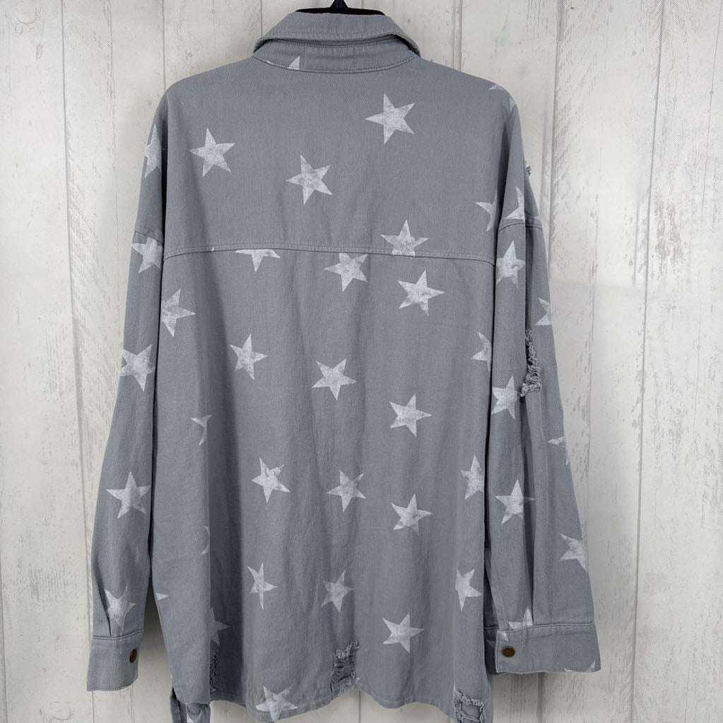 Distressed Big Star Pattern Snap Jacket