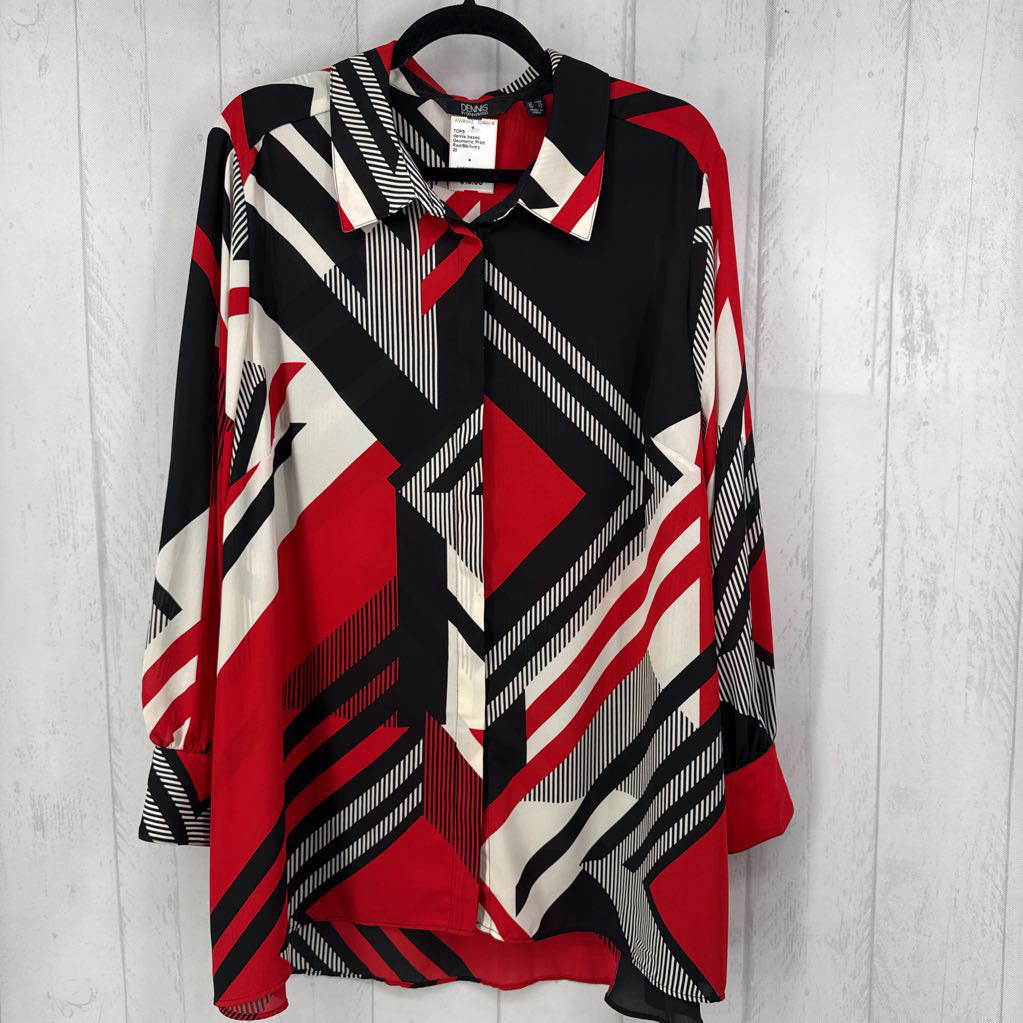 Geometric Print Woven Button-Front Blouse