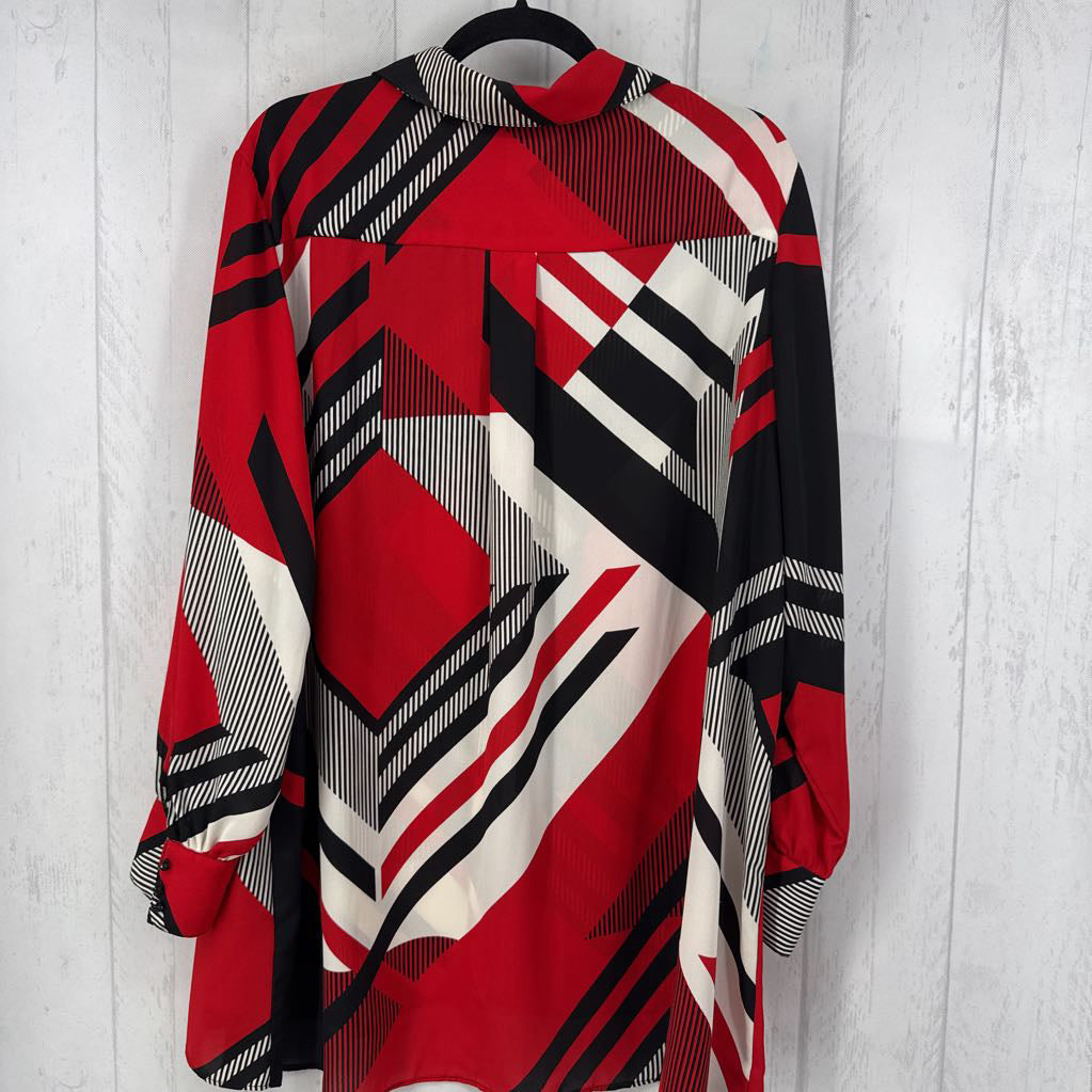 Geometric Print Woven Button-Front Blouse