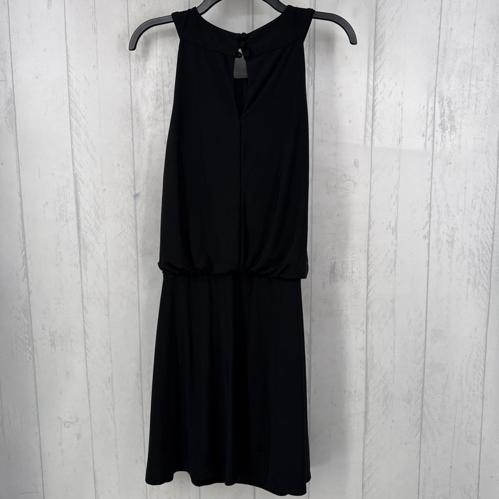 Pleated Neckline Sleeveless Dress w/ Keyhole Back